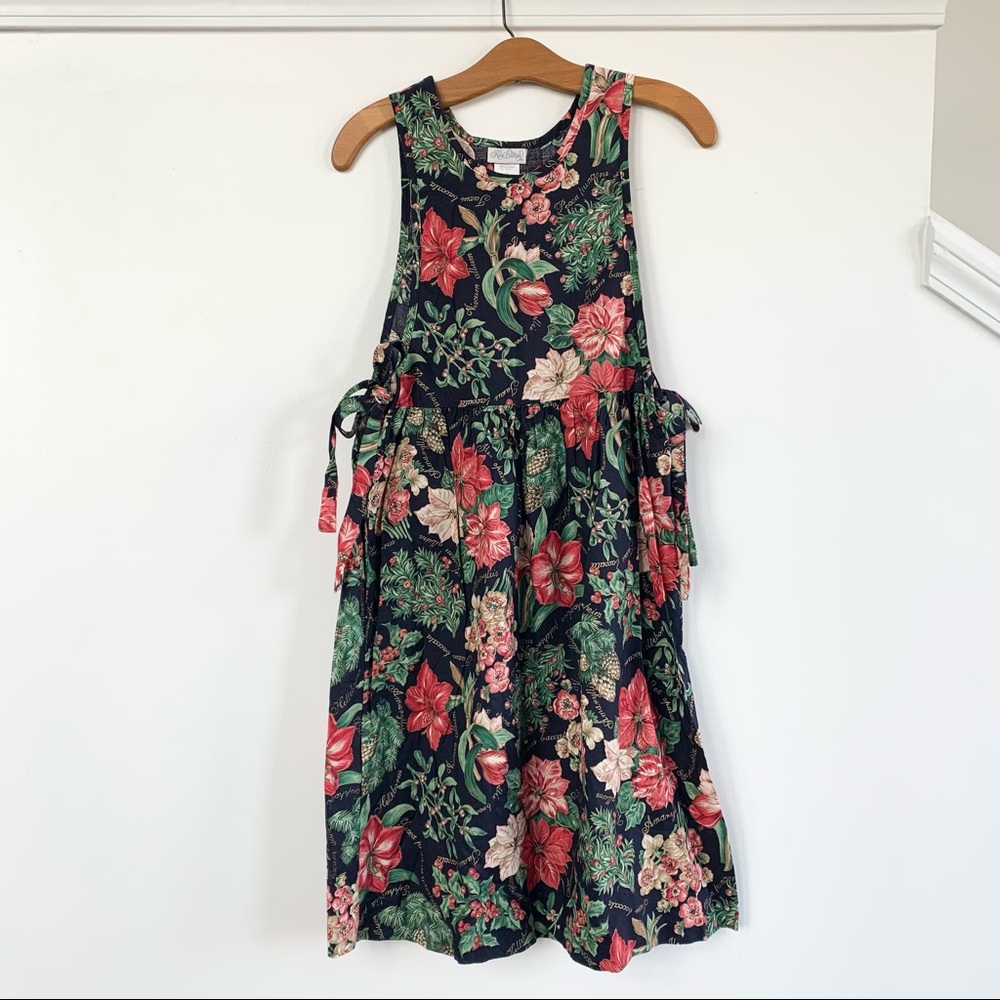 Vintage Rare Editions Christmas Poinsettia Jumper Dress Girls Size 14